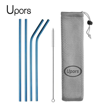 Reusable Drinking Straw 304 Stainless Steel Straws Straight Bent Metal Straw with Cleaner Brush Pouch Wholesale