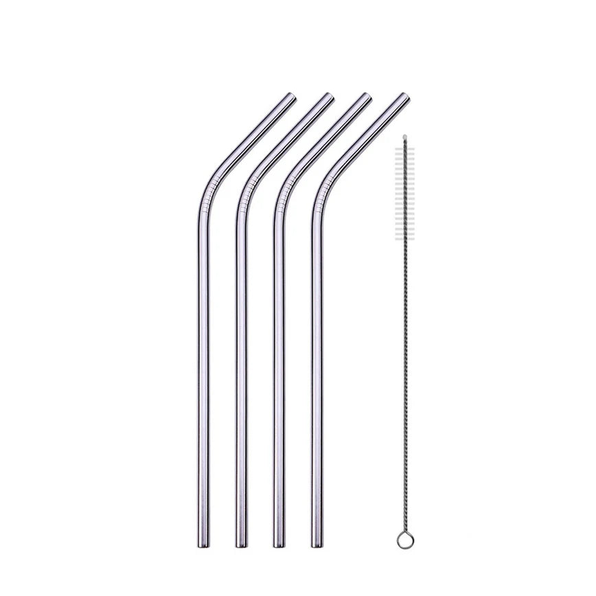 Reusable Drinking Straw 304 Stainless Steel Straws Straight Bent Metal Straw with Cleaner Brush Pouch Wholesale