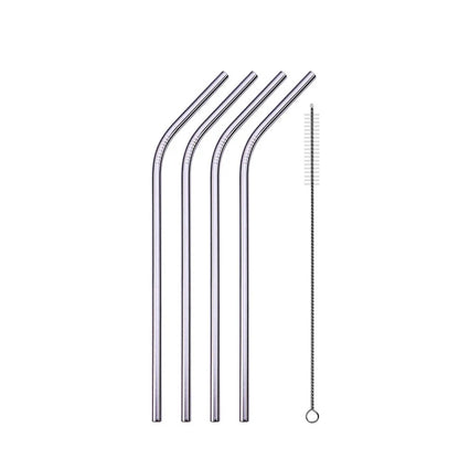 Reusable Drinking Straw 304 Stainless Steel Straws Straight Bent Metal Straw with Cleaner Brush Pouch Wholesale