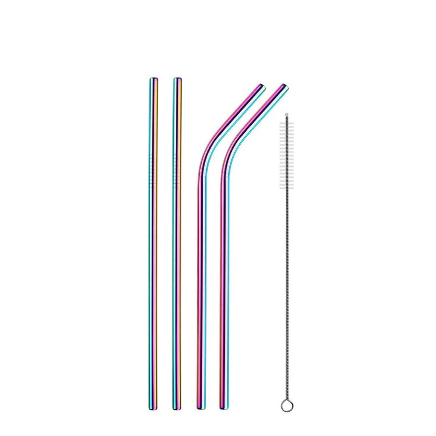 Reusable Drinking Straw 304 Stainless Steel Straws Straight Bent Metal Straw with Cleaner Brush Pouch Wholesale