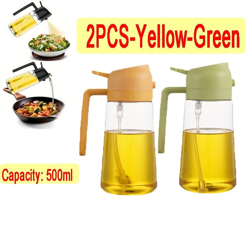 2-in-1 Oil Sprayer & Dispenser Bottle – 500ml Refillable Kitchen Cruet for Cooking & BBQ