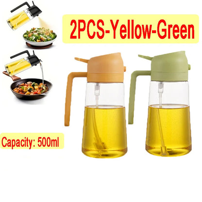 2-in-1 Oil Sprayer & Dispenser Bottle – 500ml Refillable Kitchen Cruet for Cooking & BBQ
