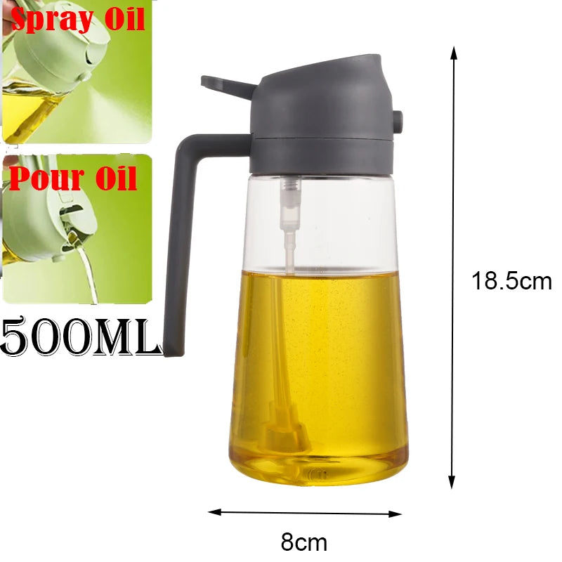 2-in-1 Oil Sprayer & Dispenser Bottle – 500ml Refillable Kitchen Cruet for Cooking & BBQ