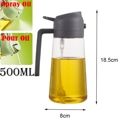 2-in-1 Oil Sprayer & Dispenser Bottle – 500ml Refillable Kitchen Cruet for Cooking & BBQ