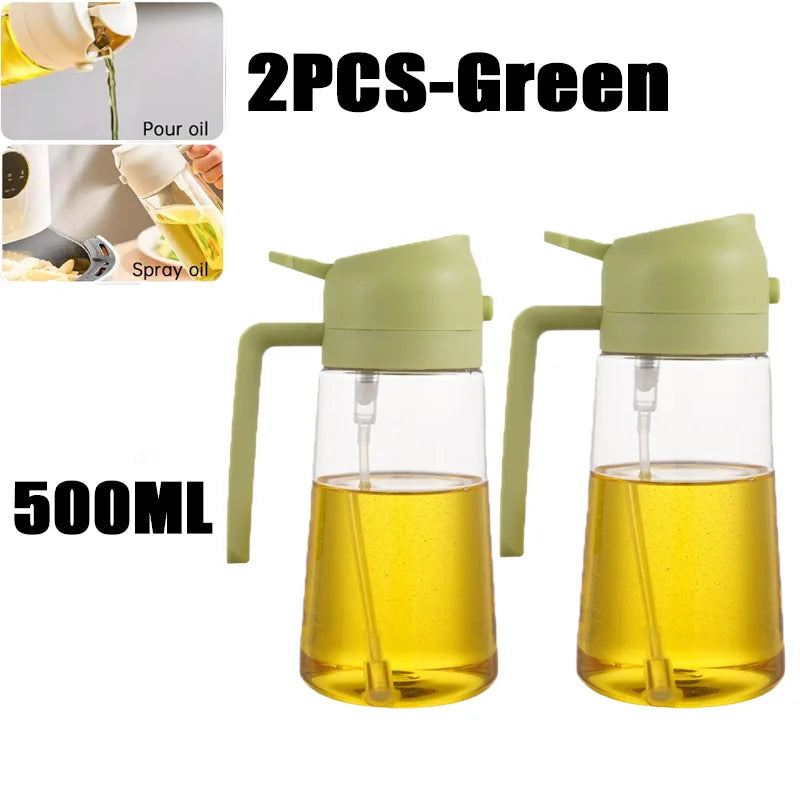 2-in-1 Oil Sprayer & Dispenser Bottle – 500ml Refillable Kitchen Cruet for Cooking & BBQ