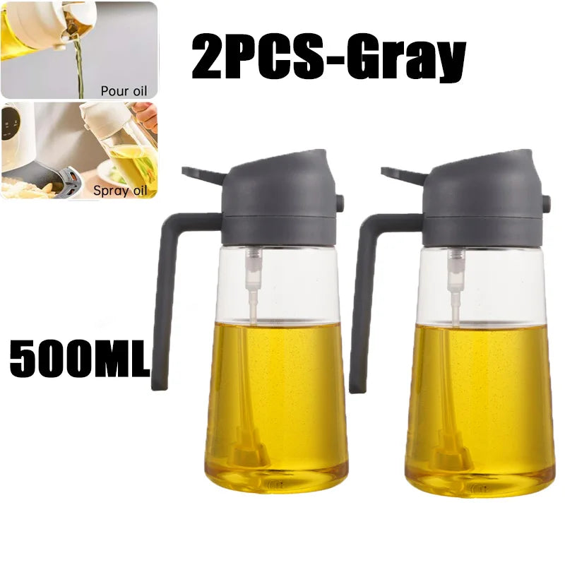 2-in-1 Oil Sprayer & Dispenser Bottle – 500ml Refillable Kitchen Cruet for Cooking & BBQ
