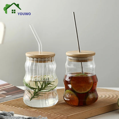 Eco-Friendly Glass Smoothie Tumblers with Lid & Straw (500ml)