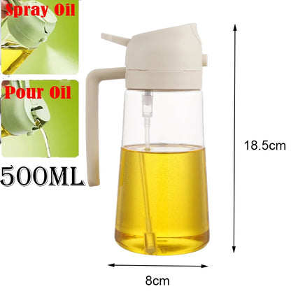 2-in-1 Oil Sprayer & Dispenser Bottle – 500ml Refillable Kitchen Cruet for Cooking & BBQ