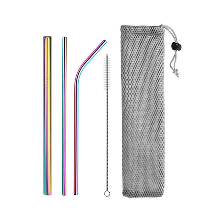 Reusable Drinking Straw 304 Stainless Steel Straws Straight Bent Metal Straw with Cleaner Brush Pouch Wholesale