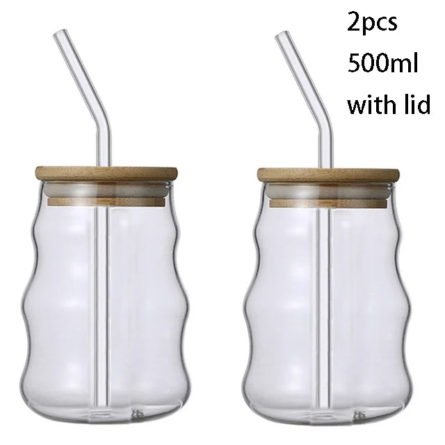 Eco-Friendly Glass Smoothie Tumblers with Lid & Straw (500ml)