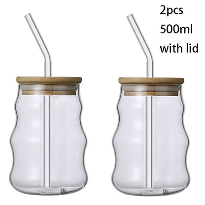 Eco-Friendly Glass Smoothie Tumblers with Lid & Straw (500ml)