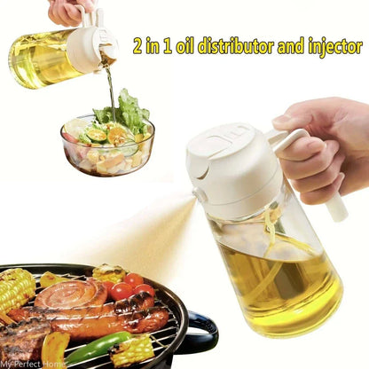 2-in-1 Oil Sprayer & Dispenser Bottle – 500ml Refillable Kitchen Cruet for Cooking & BBQ