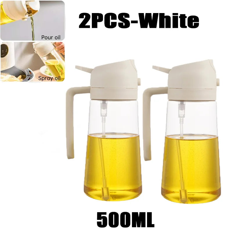 2-in-1 Oil Sprayer & Dispenser Bottle – 500ml Refillable Kitchen Cruet for Cooking & BBQ