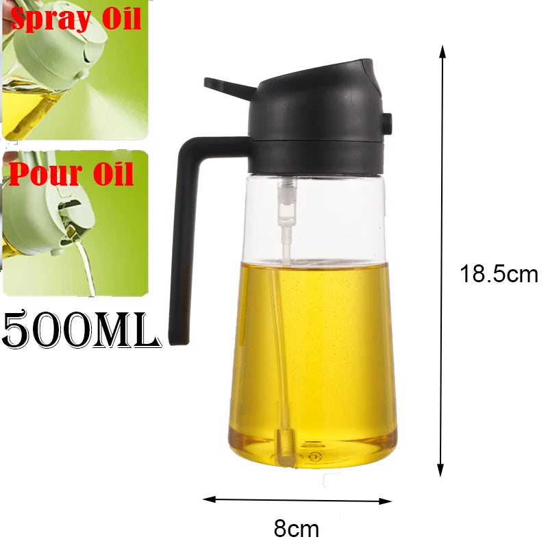 2-in-1 Oil Sprayer & Dispenser Bottle – 500ml Refillable Kitchen Cruet for Cooking & BBQ