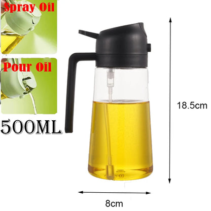 2-in-1 Oil Sprayer & Dispenser Bottle – 500ml Refillable Kitchen Cruet for Cooking & BBQ