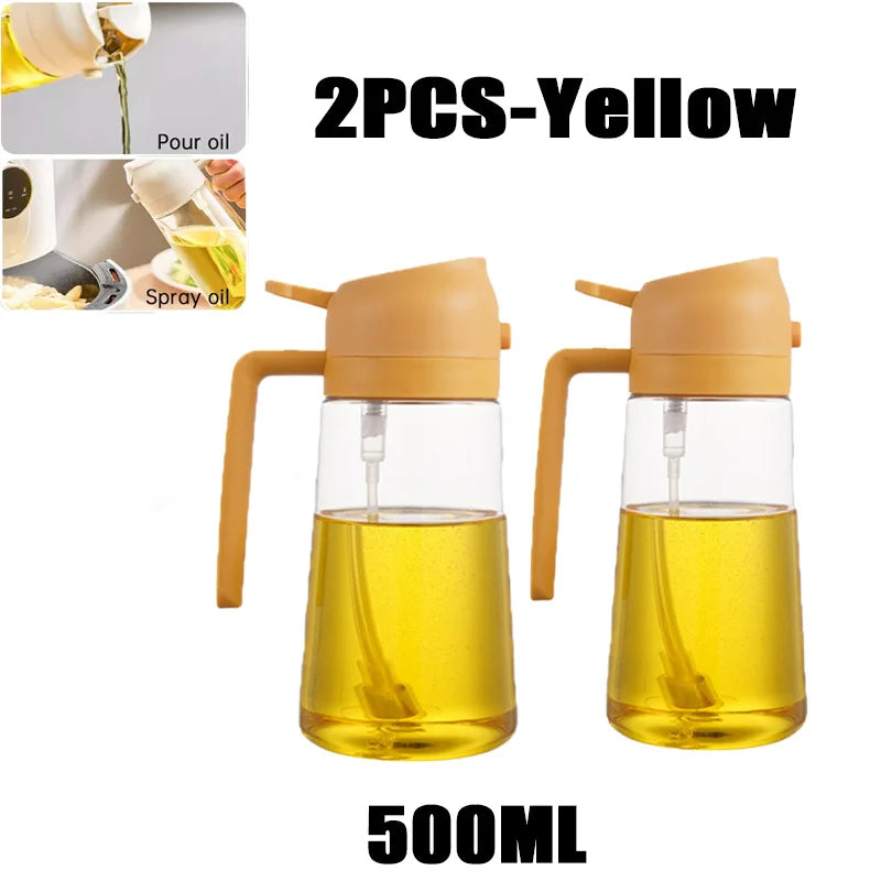 2-in-1 Oil Sprayer & Dispenser Bottle – 500ml Refillable Kitchen Cruet for Cooking & BBQ