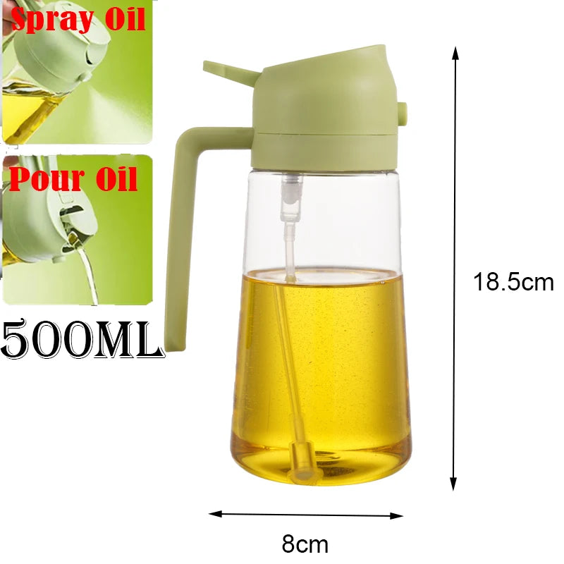 2-in-1 Oil Sprayer & Dispenser Bottle – 500ml Refillable Kitchen Cruet for Cooking & BBQ