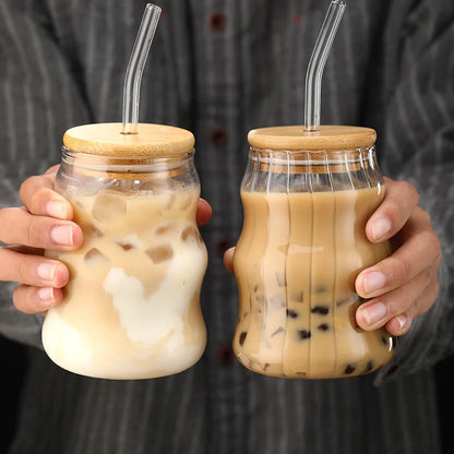 Eco-Friendly Glass Smoothie Tumblers with Lid & Straw (500ml)