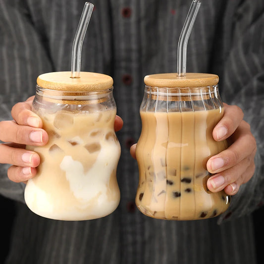 Eco-Friendly Glass Smoothie Tumblers with Lid & Straw (500ml)