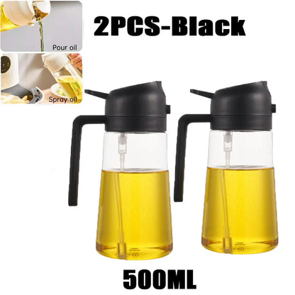2-in-1 Oil Sprayer & Dispenser Bottle – 500ml Refillable Kitchen Cruet for Cooking & BBQ