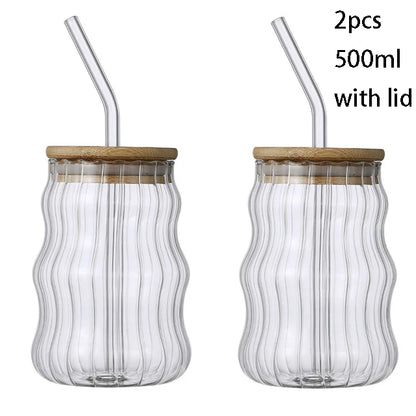 Eco-Friendly Glass Smoothie Tumblers with Lid & Straw (500ml)