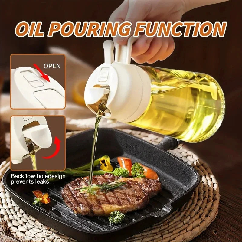 2-in-1 Oil Sprayer & Dispenser Bottle – 500ml Refillable Kitchen Cruet for Cooking & BBQ