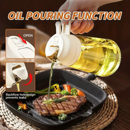 2-in-1 Oil Sprayer & Dispenser Bottle – 500ml Refillable Kitchen Cruet for Cooking & BBQ