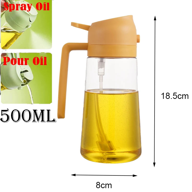 2-in-1 Oil Sprayer & Dispenser Bottle – 500ml Refillable Kitchen Cruet for Cooking & BBQ